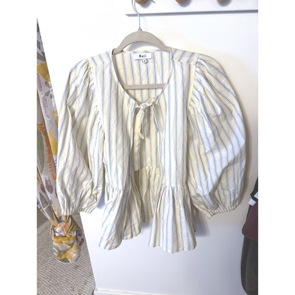 Boii Tops - Boii peplum romantic ties open front‎ scandi girl preppy cotton striped MD euc